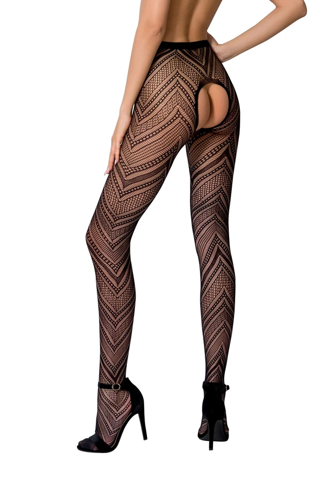 Ouvert-Strumpfhose in schwarz aus Netz elastisch transparent pofrei sexy S M L - Bild 2 von 3