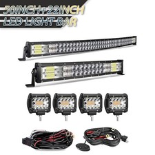 50 Inch 22 Inch Curved LED Light Bar Off Road w/4In 60W LED Pods Fog Light Kit