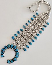 Vtg Old Pawn Sterling NAVAJO Handmade Sleeping Beauty Turquoise Squash Blossom