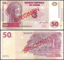 Congo Democratic Republic 50 Francs, 2000, P-91s, UNC, Specimen