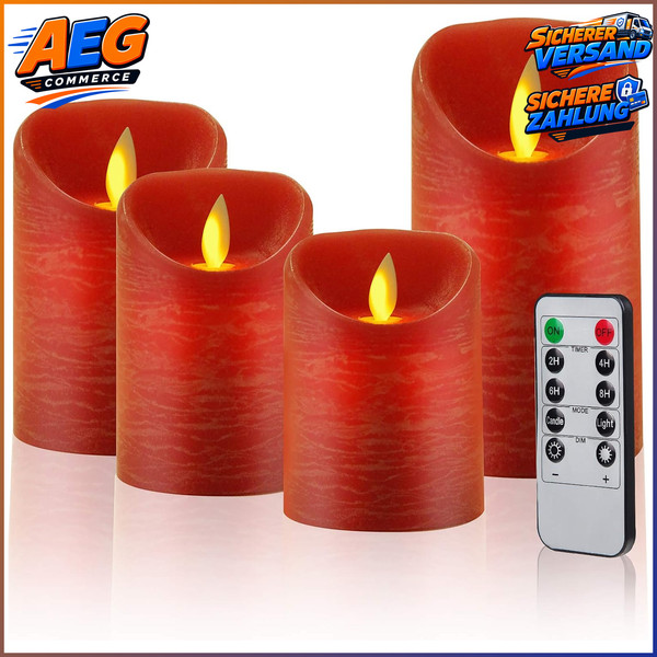 LED Kerzen 4Er Set Rot Echtwachs Flammenlos Mit Fernbedienung Und Timer 4 StüCk-image