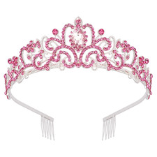 Silver Tiaras and Crowns for Women, Pink Crystal Tiara Crowns For Women Girls El