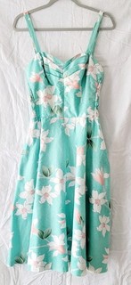 Vintage 1980's Hawaiian Sundress Cotton Smocked Size 14 Blue Pastel Flowers
