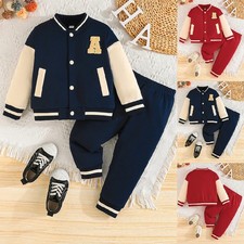 Toddler Kids Boys Baseball Jacket Coat Pants Tracksuit Set Winter Outfit Clothes