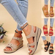 Ladies Womens Casual Orthopedic Wedge Summer Sandals Walking Slingback Shoes New