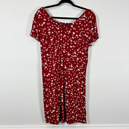 Abito donna Old Navy aderente e svasato scollo a V lunghezza ginocchio taglia L rosso bianco floreale