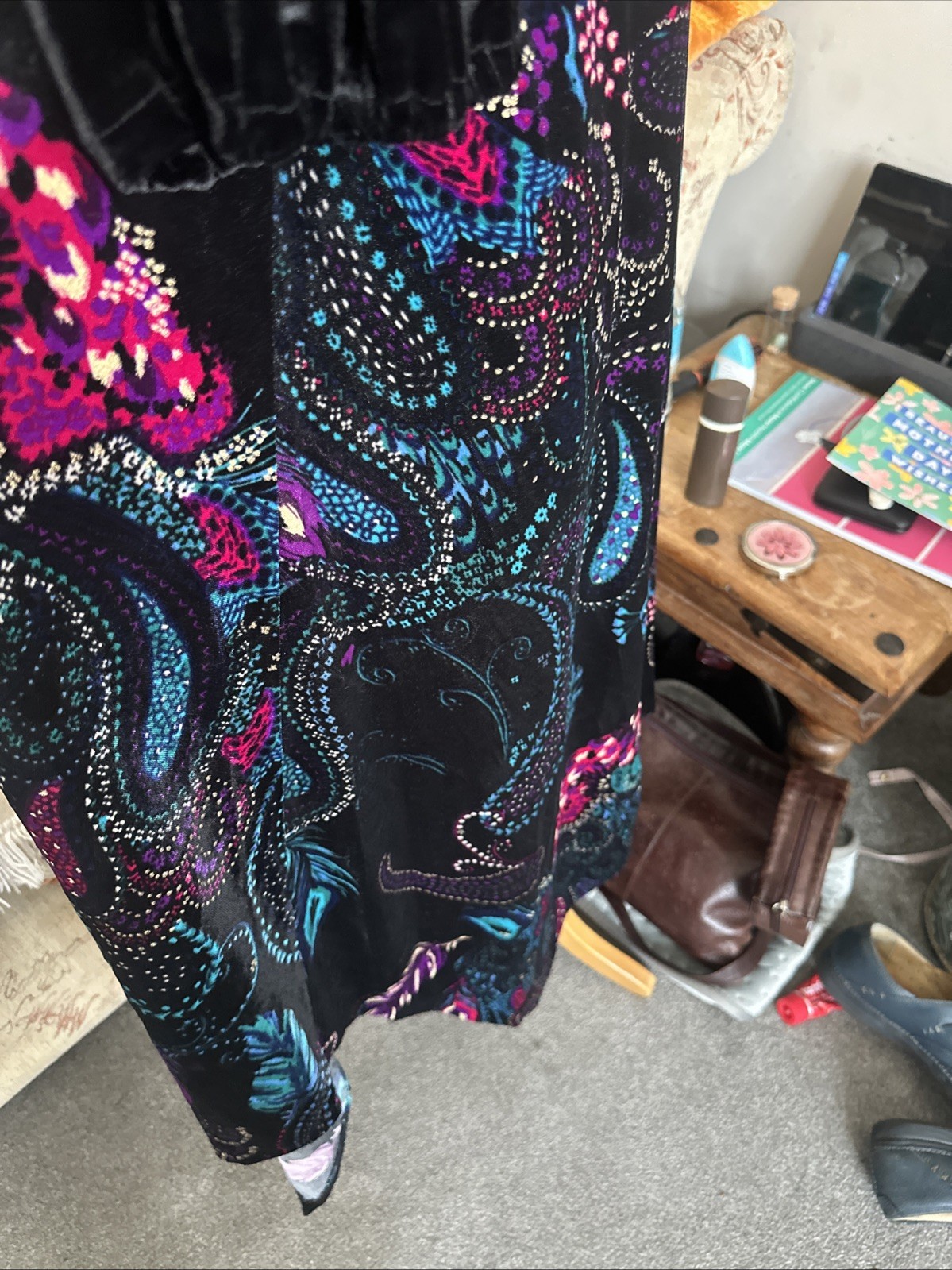 Monsoon Beautiful Velvet Velour Black Peacock Designs Dress Size 22 BNWT RRP £99 image 6