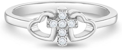 Cubic Zirconia Tiny Heart & Cross Ring - Hypoallergenic 925 Sterling Silver Ring