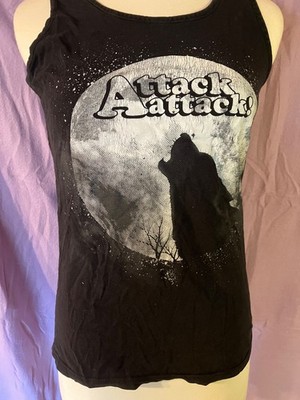 Attack Attack Top Wolf schwarz weiß Mond Größe M Fruit of the Loop