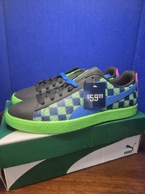 PUMA Shoes CLYDE Mens Size 13 Black Green 1973 Pit Crew Checkered Flag 372325-02