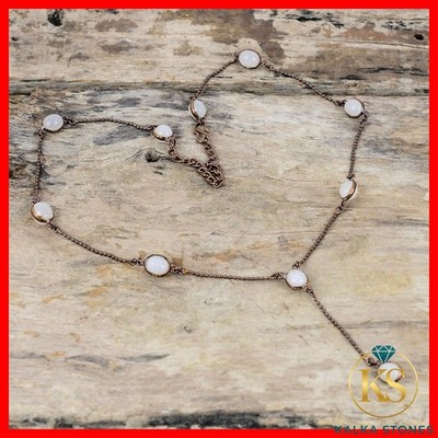 Copper Round Rainbow Moonstone Stone New Chain Electroformed Necklace Jewelry