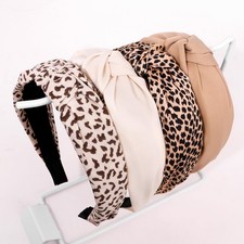 4 PCS Knotted Headbands Women Non-Slip Top Knot Leopard Print Beige Brown