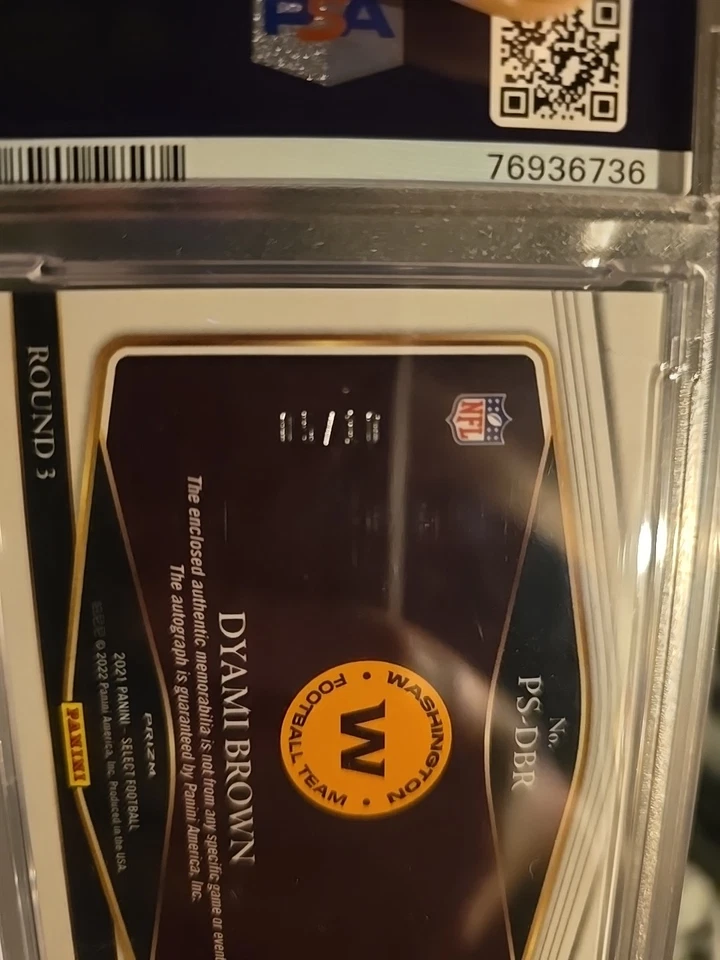 Dyami Brown Commanders 2021 Select Prime Selection RPA - 5/10 - PSA 9 - Image 4 of 4