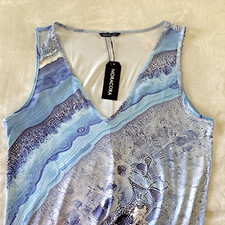 Womens L Dress Sleeveless Summer Beach Cover Up Blue Abstract Coastal Vacay NWT