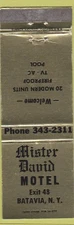 Matchbook Cover - Mister David Motel Batavia NY