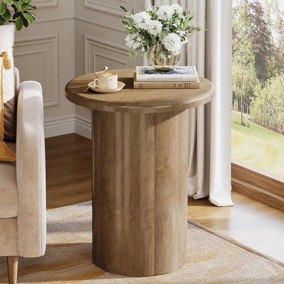 Round Side Table for Living Room, Farmhouse Small End Table Accent Furniture