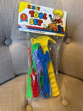Kiddy Toy Plastic Tool Set / Square Screwdriver Wrench Hammer Pliers VINTAGE