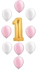 Fun to Be One Number #1 1st Pink White Girl Party 10 Pc Mylar Latex Balloon Set 