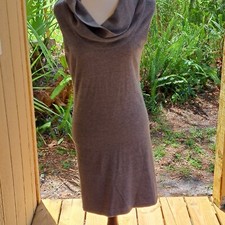 525 America Sleeveless Sweater Dress Sz M Cowl Neck Grey Cotton Spandex