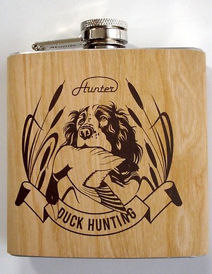 Flachmann aus Edelstahl mit Echt Holz Label Duck Hunting NEU! 