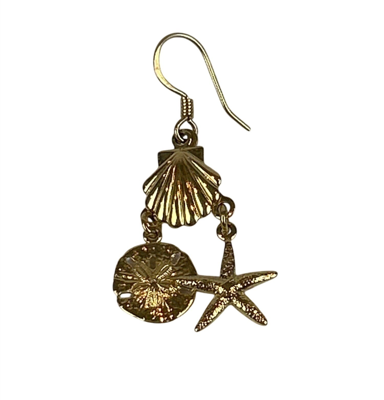 Vintage Beach Themed Dangle Earring Shell Starfis… - image 1
