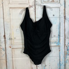 Daci Black 20W Plus Size One Piece Swimsuit Tummy Control Ruched Swimwear