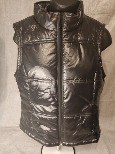 Princess Vera Wang Black Zip Up Puffer Vest W/Cheetah Print Lining Size Medium