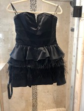New bebe black feather bustier flare party dress S Small Satin Lace Prom