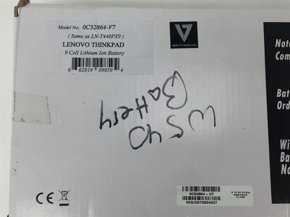 Batería de iones de litio de 9 celdas para portátil V7 World 0C52864-V7 Lenovo Thinkpad LN-T440PX9 Foto 2 de 2