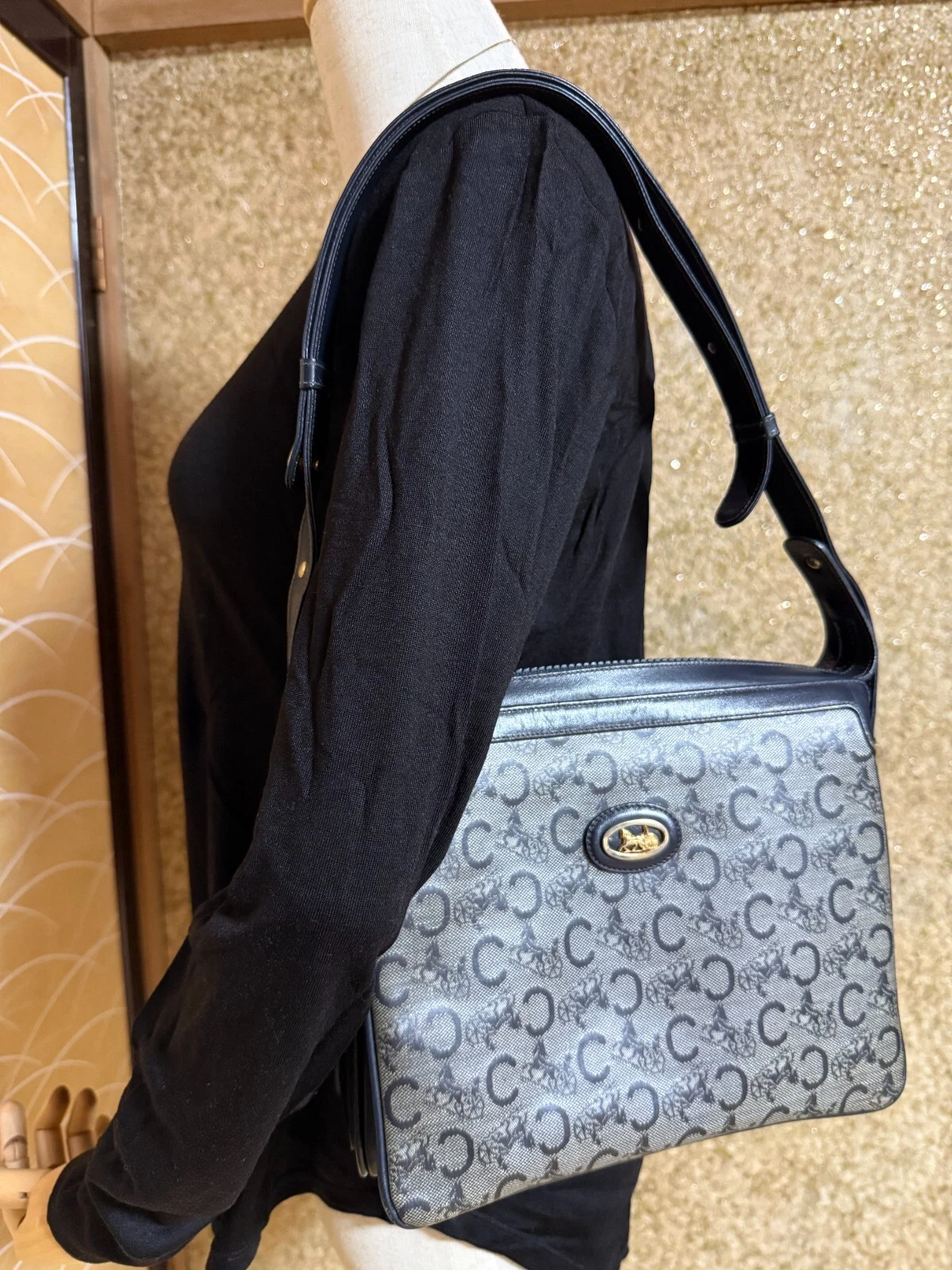 Borsa a tracolla CELINE C Sulky in pelle marina vintage originale