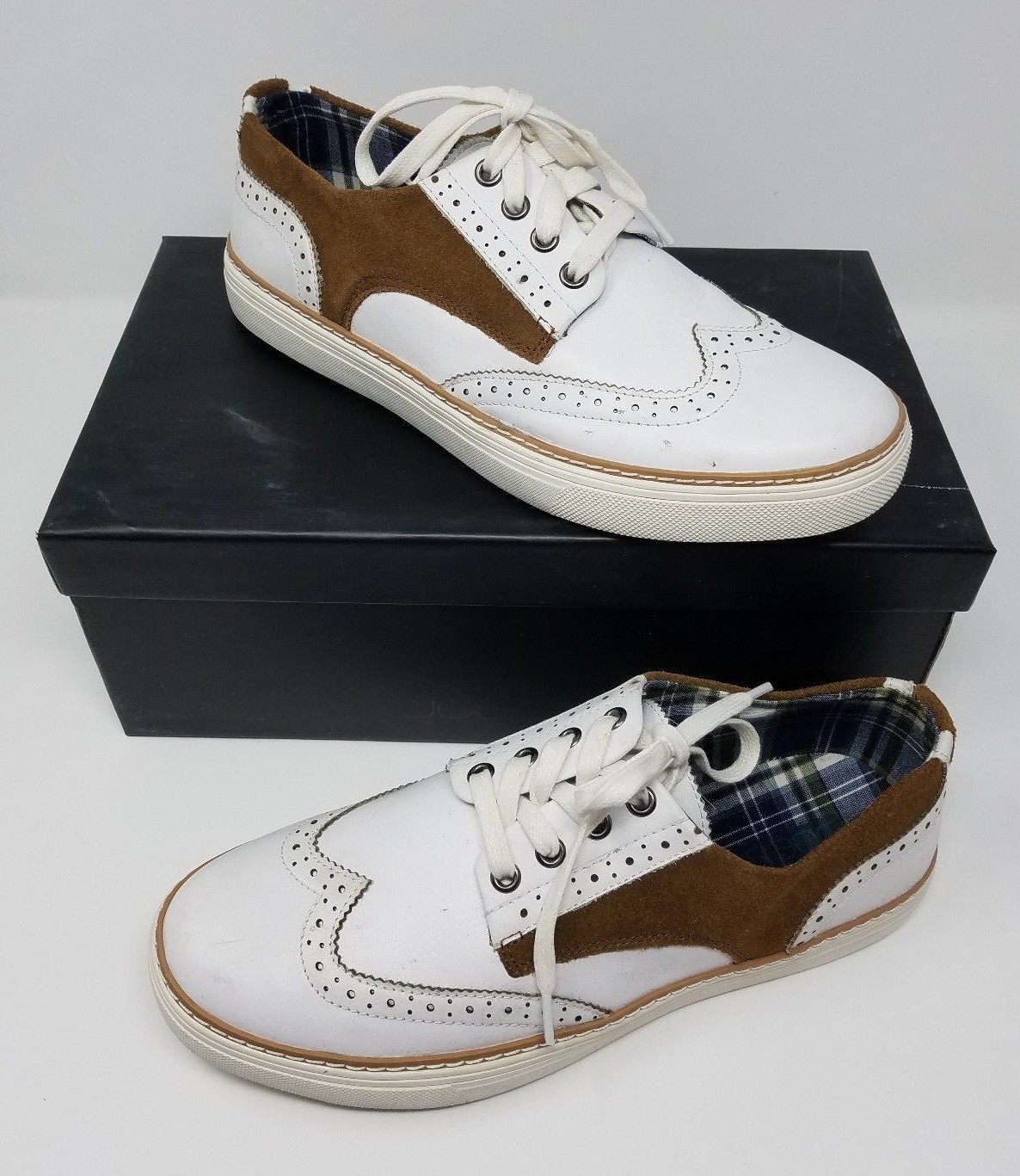 SAOLA Joe's Waldo Leather Sneakers Saddle Shoes Mens 8.5 White Brown Style# JG705S13