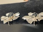 Vintage "SILVERY MAPLE" silver tone Leaf Clip On Earrings 1.5" statement — photo 3