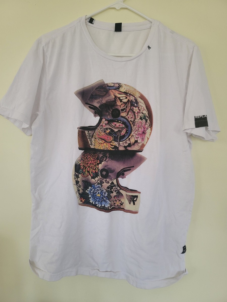 【REPLAY】★Replay Moto Tricks T-Shirt★ Replay T-shirt With Motorcycle Helmet Design | eBay