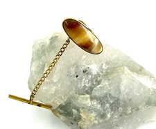 Vintage Tigers Eye Oval Tie Pin Tack Brown Agate
