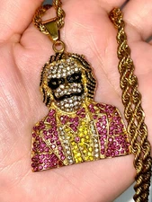 Joker Clown Suit Diamnd Bling Pendant Men Women solid 14k Gold Finish Rope Chain
