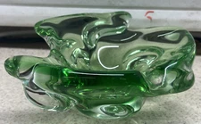 MCM Green Ashtray Odd Shaped Glass