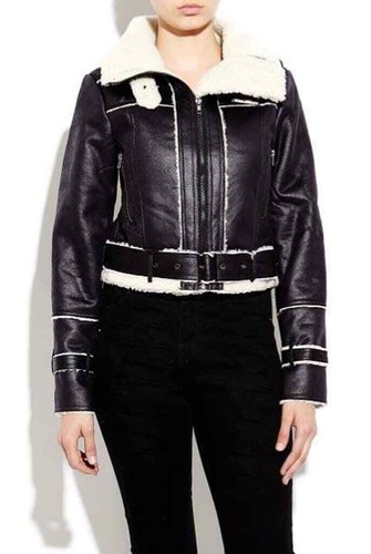 Womens Suede Bomber Jacket with Fur 