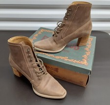 Vintage Euro Club Lace Up Leather Granny Boots Rawhide Light Brown