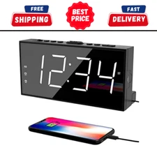 Alarm Clock for Bedroom, 2 Alarms Loud LED Big Display Clock with USB Charging