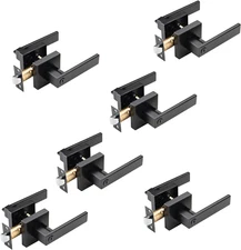 6 Pack Matte Black Privacy Door Handles, Interior Door Knobs for Bed and Bath, H