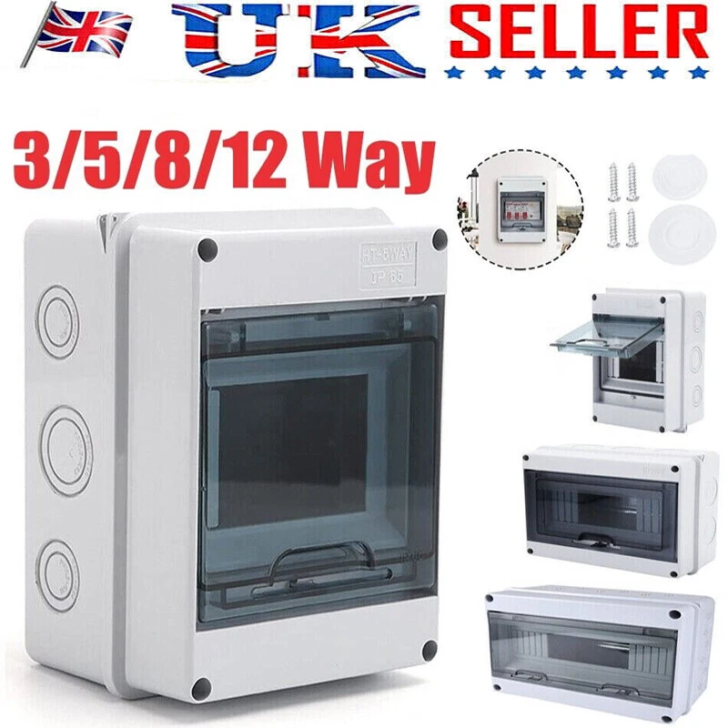 Weatherproof Consumer Unit Enclosure Box IP65 with DIN Rail Plastic 5 8 12 UK