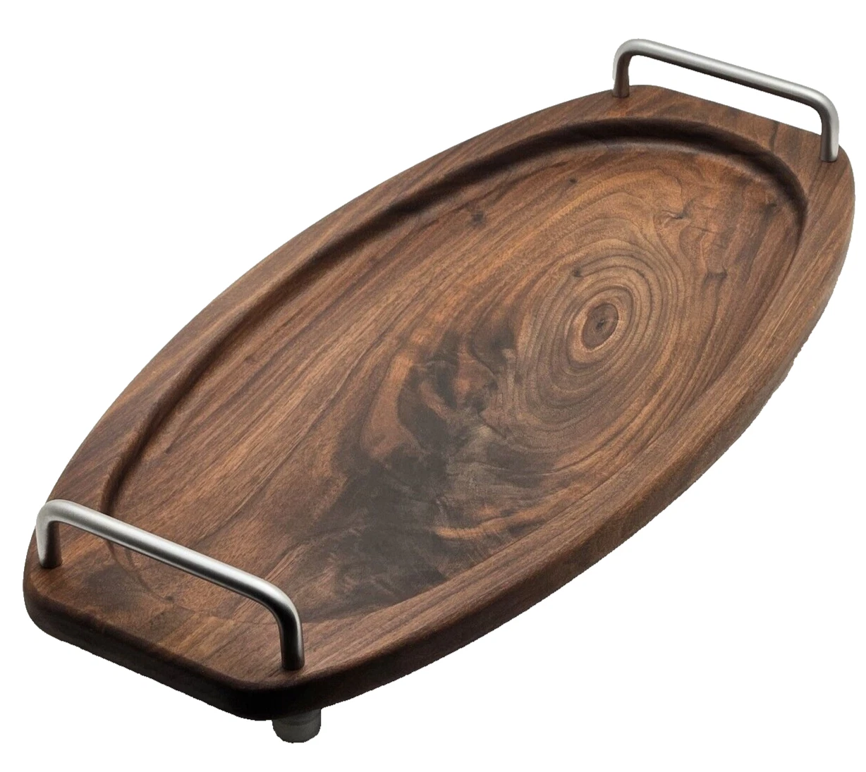 Charcuterie Cutting Board Black Walnut Wood with Handles feet Handmade recessed