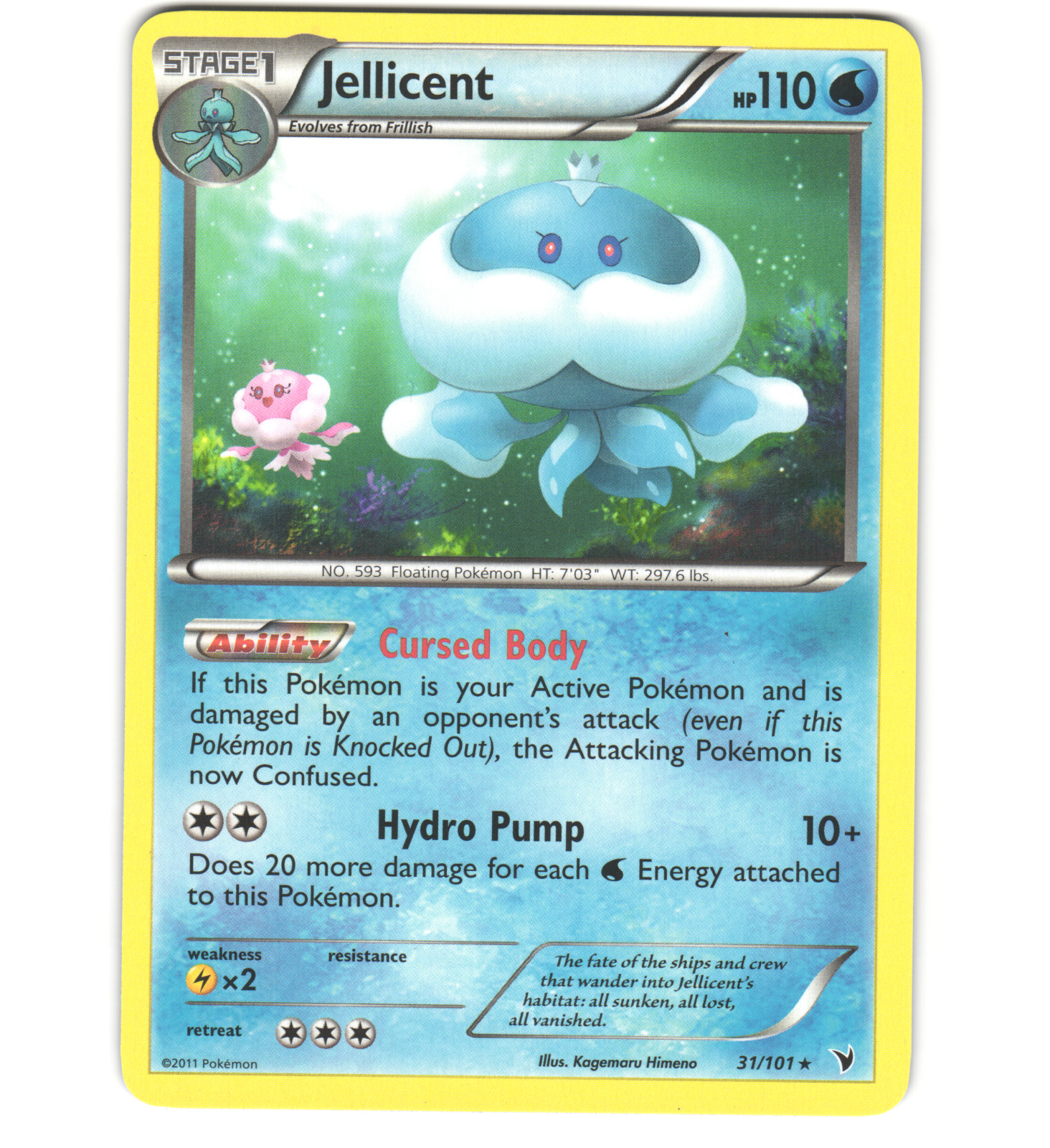 Pokemon 2011 Near Mint NM Jellicent Noble Victories Rare 31/101 Card