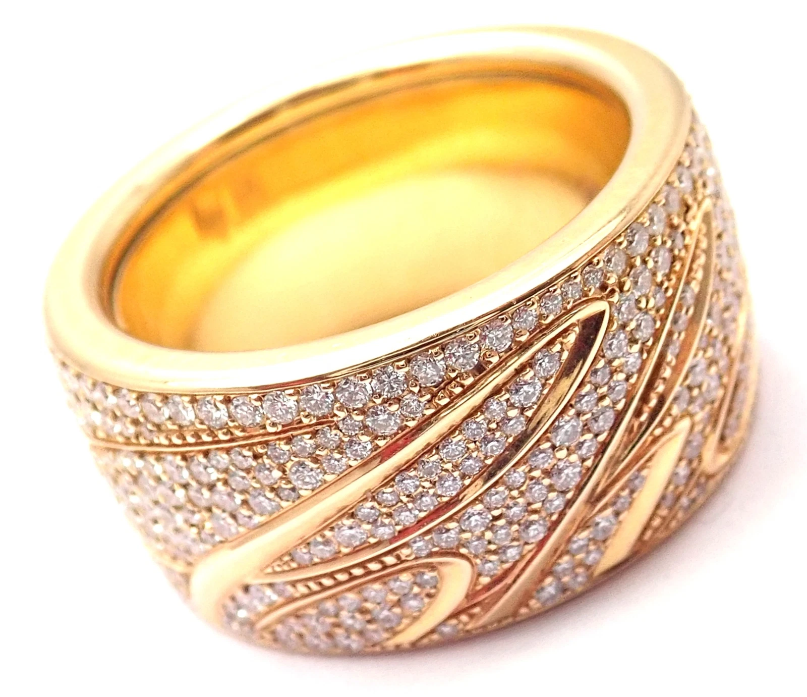 Chopard — Chopard Chopardissimo 18k Yellow Gold Pave Diamond Signature Band Ring Box Paper
