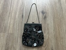 Vintage 100 Silk Floral Beaded Sequin Black Clasp Closure Handbag Purse Bag