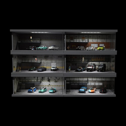 Diorama 1:64 pressofuso auto garage modello LED città strada edificio scena case modello - Foto 6 di 93