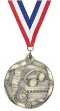 SWIMMING GOLD MEDAL AWARD MVP 1ST 2.25" RED WHITE BLUE RIBBON PERSONALIZED FREE