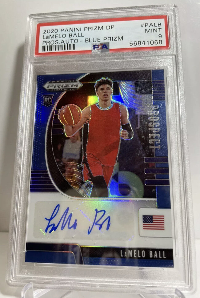 2020 Panini Prizm Draft Picks Lamelo Ball Prospects Blue Prizm / 149 Auto PSA 9