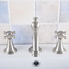 Brushed Nickel Widespread Bathroom Sink Faucet 3 Hole Basin Mixer Tap fnf687