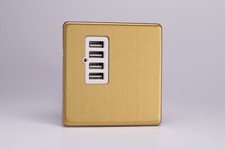 Varilight Screwless Brushed Brass Range - White Inserts & Brass Switches